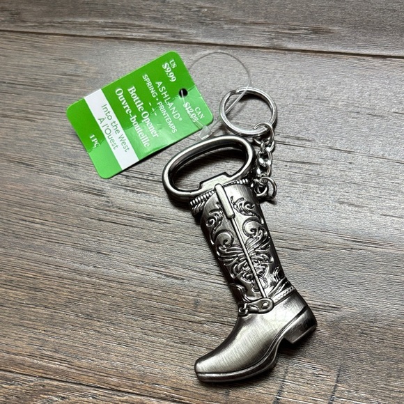 Ashland Accessories - Ashland Cowboy Boot,Silver Metal Split Keyring,bottle opener,bag charm,Western
